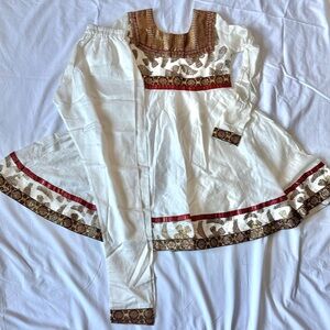 2 Piece Pakistani Girls Anarkali Dress with Pajama Off-White/Copper/Red/Black